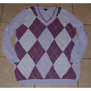 Preppy Purple Argyle Sz 14/16 Lightweight Cotton Popover Roomy Sweater ELLOS